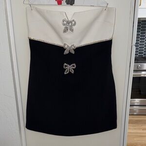 Self-Portrait Strapless Embellished Two-Tone Twill Mini Dress | 10